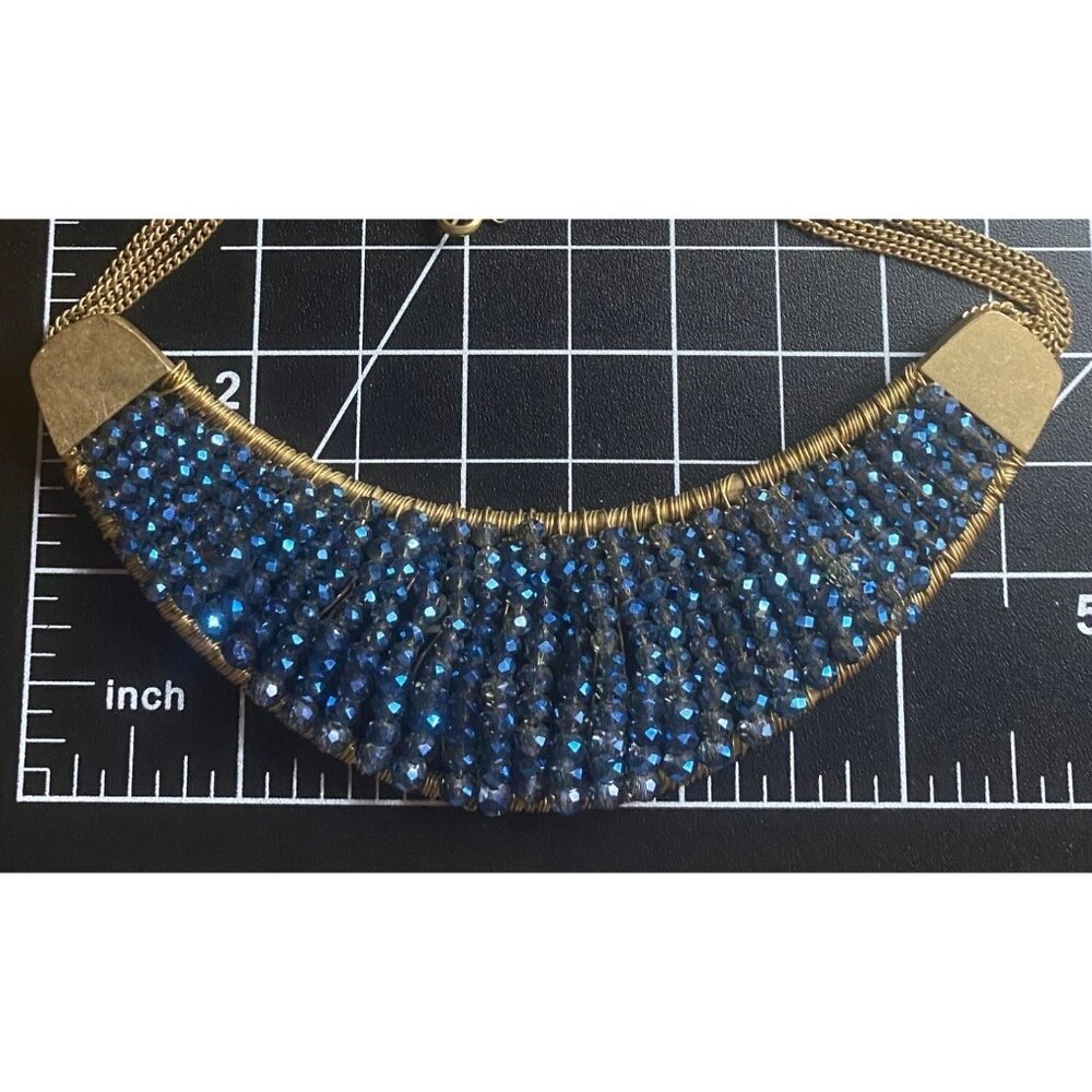 Signed Kenneth Cole New York Necklace AB Blue Beaded Bib Gold Multi Chain 18+3" - Picture 7 of 7